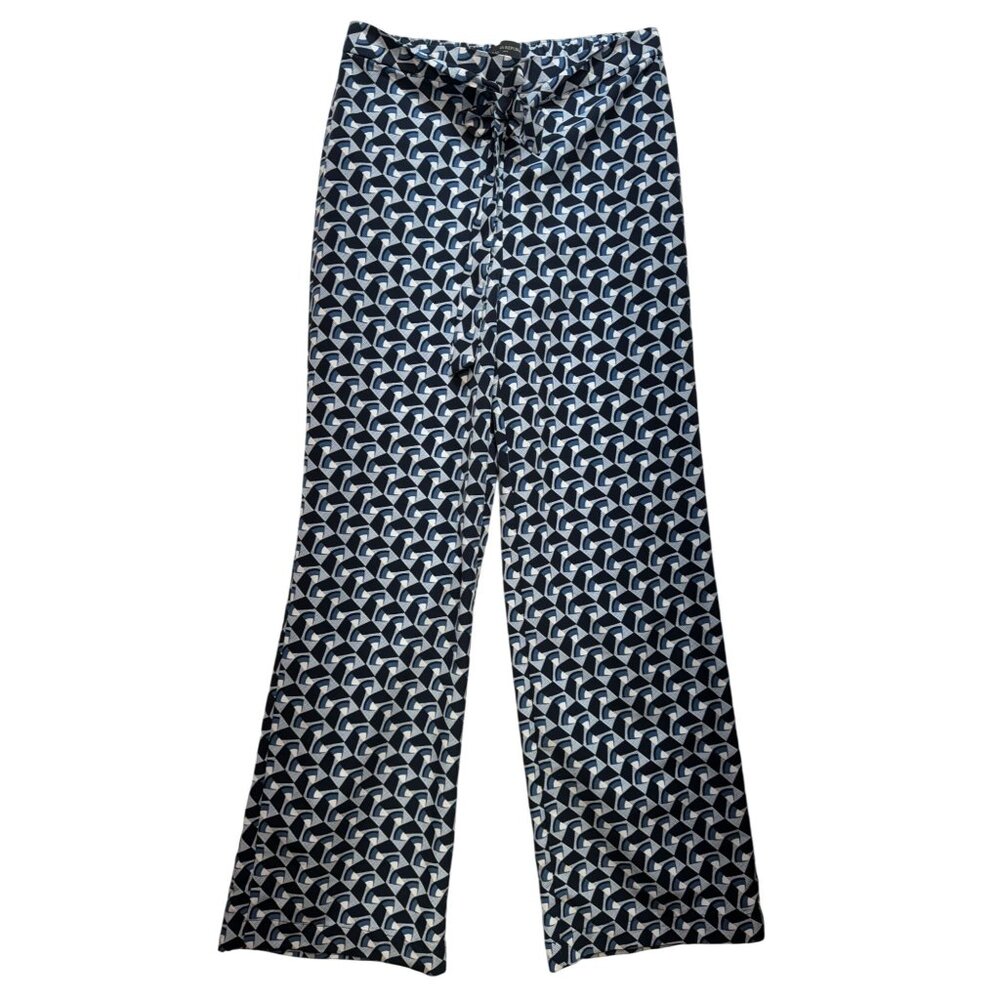 Banana Republic Womens Tie Waist Wide Leg Pants Size 6 Blue Black Geometric Chic